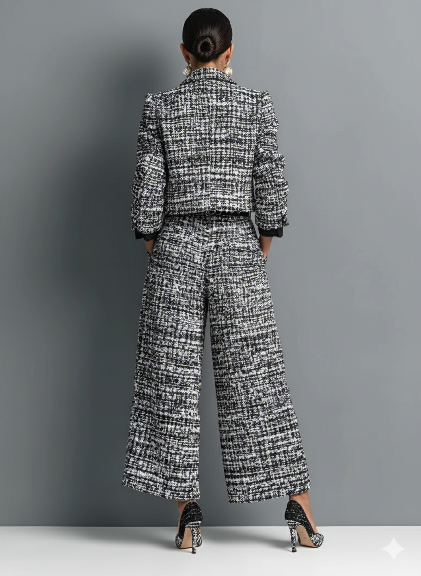 Tweed Cropped Jacket & Wide-Leg Pants Set for Women 3