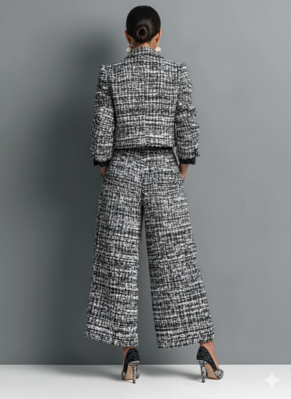 Tweed Cropped Jacket & Wide-Leg Pants Set for Women 3