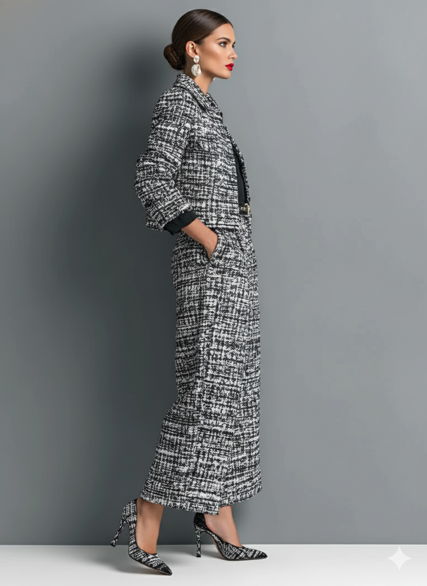 Tweed Cropped Jacket & Wide-Leg Pants Set for Women 6
