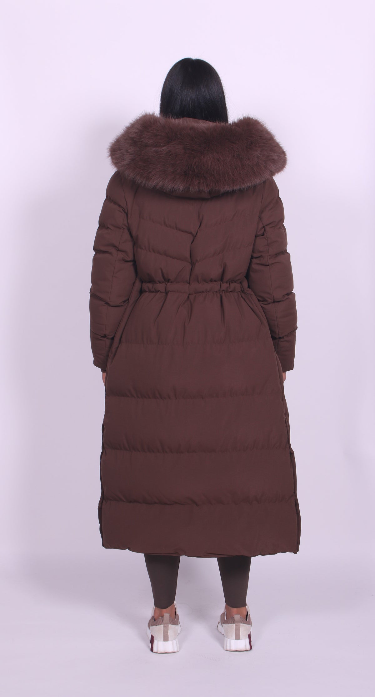 Fur Hooded Longline Winter Coat — Adjustable Waist Fit 3