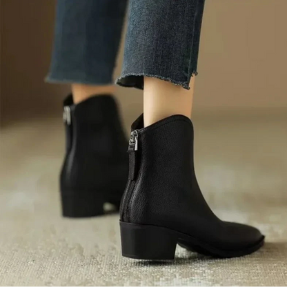 Vegan Leather Pointed Toe Ankle Boots — Slip-On Low Heel 5