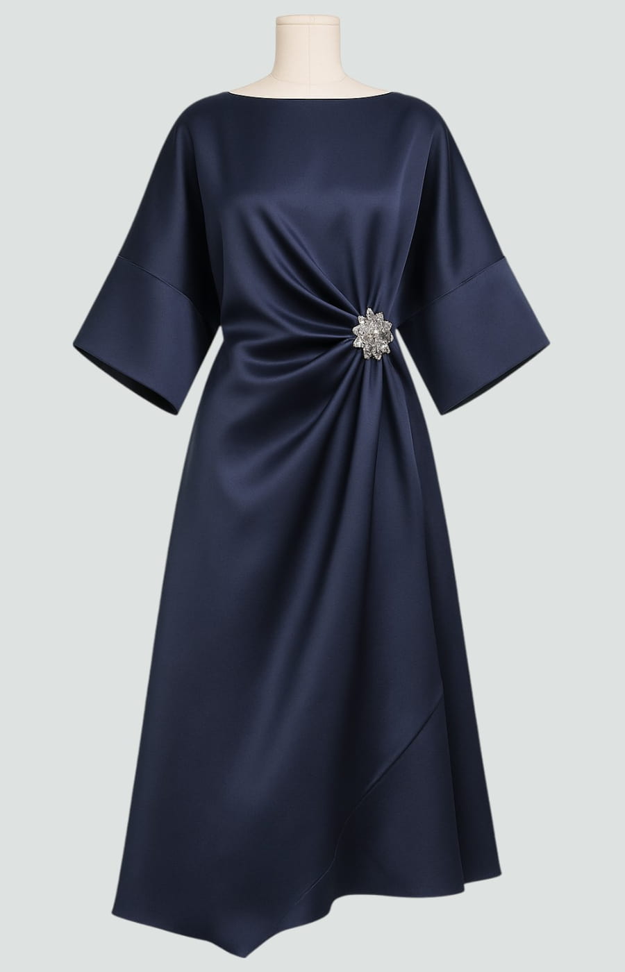 Draped Brooch Maxi Dress – Cape Sleeve Formal Evening Gown 7