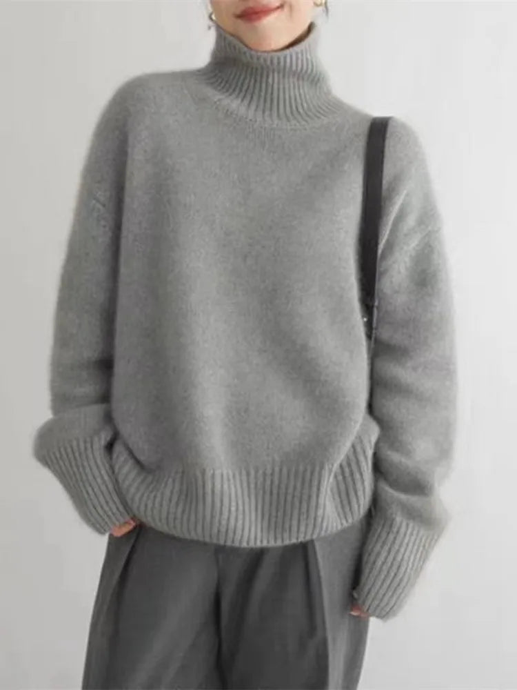 Women's Cashmere Turtleneck Sweater — Soft High Collar Knit 4