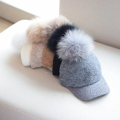 Pom Beanie Hat — Soft Wool Blend with Faux Fur Pom 2