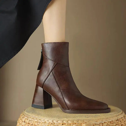 Meredith Leather Ankle Boots — Square Toe Block Heel 1
