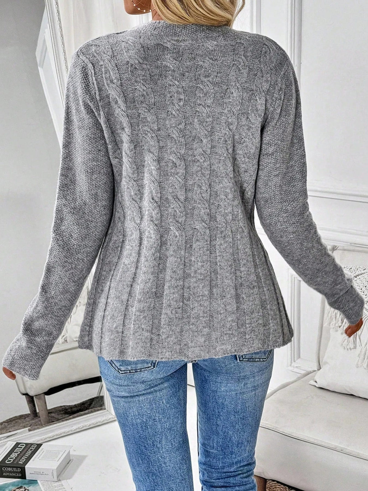 Ribbed Cable Knit Cardigan — Longline Cinched Waist Style 4