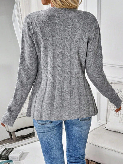 Ribbed Cable Knit Cardigan — Longline Cinched Waist Style 4