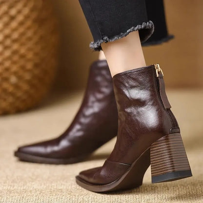 Square Toe Ankle Boots with Block Heel & Zip Closure 6