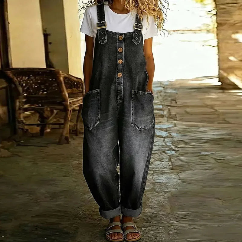 Vintage Soft Cotton Denim-Look Overalls — Adjustable Straps 4