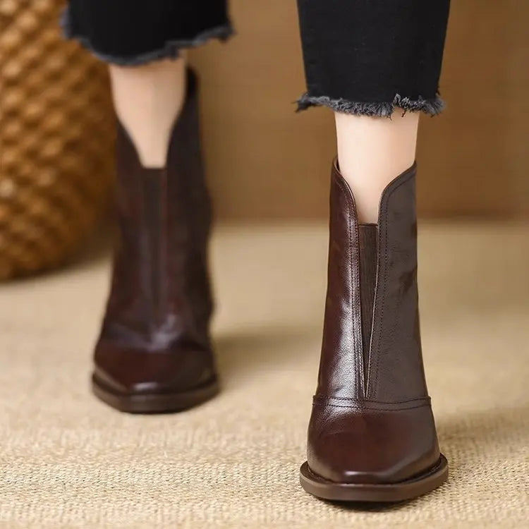 Square Toe Ankle Boots with Block Heel & Zip Closure 7