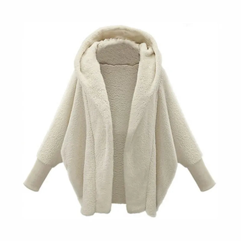 Open Front Fleece Coat — Oversized Hooded Batwing Women 5