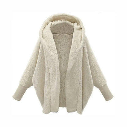 Open Front Fleece Coat — Oversized Hooded Batwing Women 5