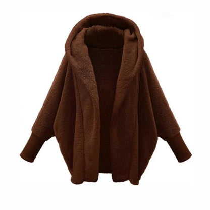 Open Front Fleece Coat — Oversized Hooded Batwing Women 4