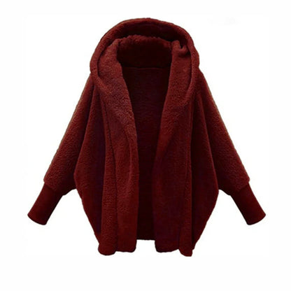 Open Front Fleece Coat — Oversized Hooded Batwing Women 7