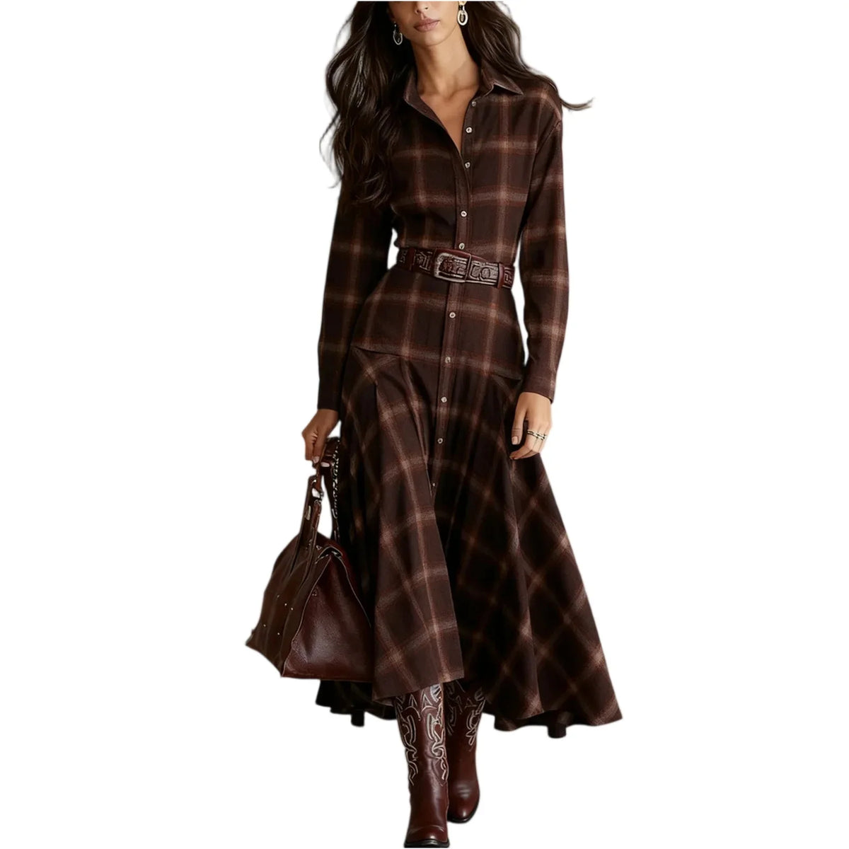 Plaid Shirt Dress — Button Front A-Line Empire Waist 1