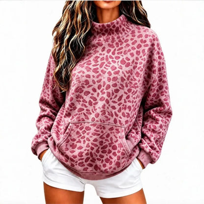 Leopard Print Mock Neck Pullover — Oversized Ribbed Sweater 2