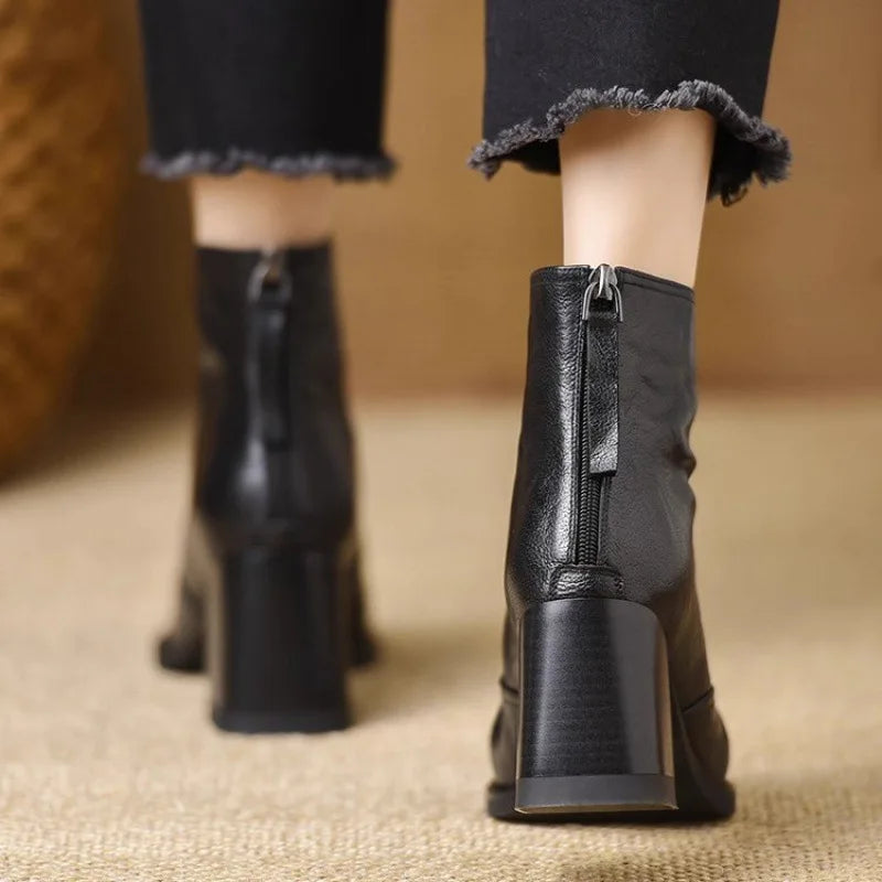 Square Toe Ankle Boots with Block Heel & Zip Closure 5