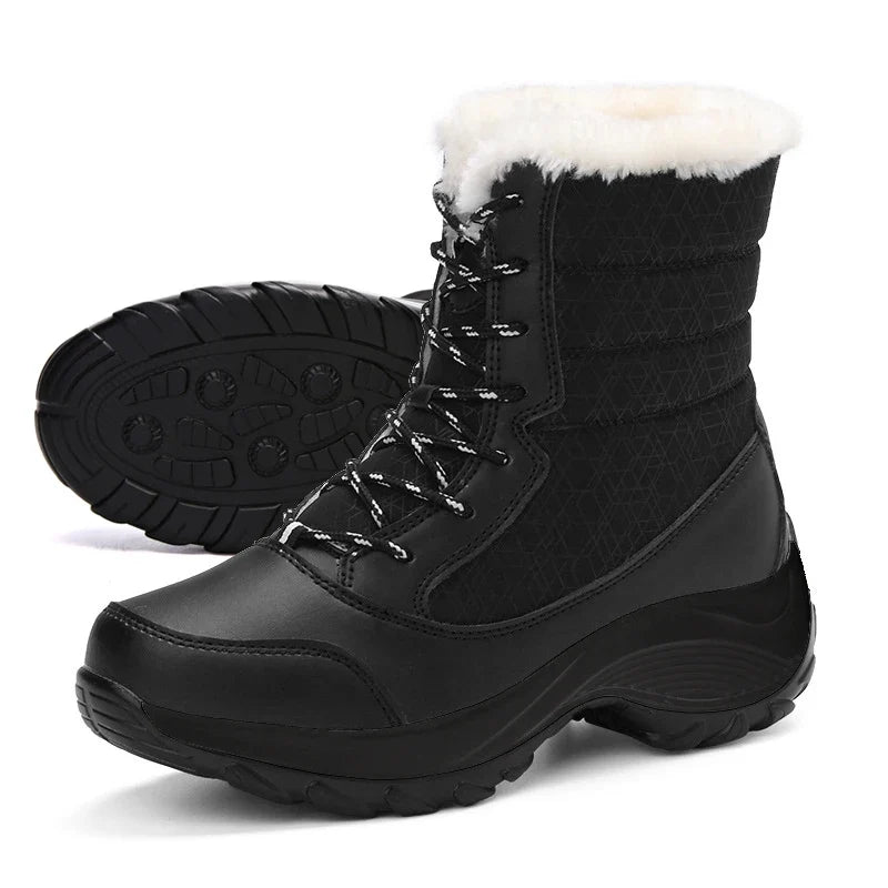 Women's Fur-Lined Platform Snow Boots — Waterproof Wedge 6