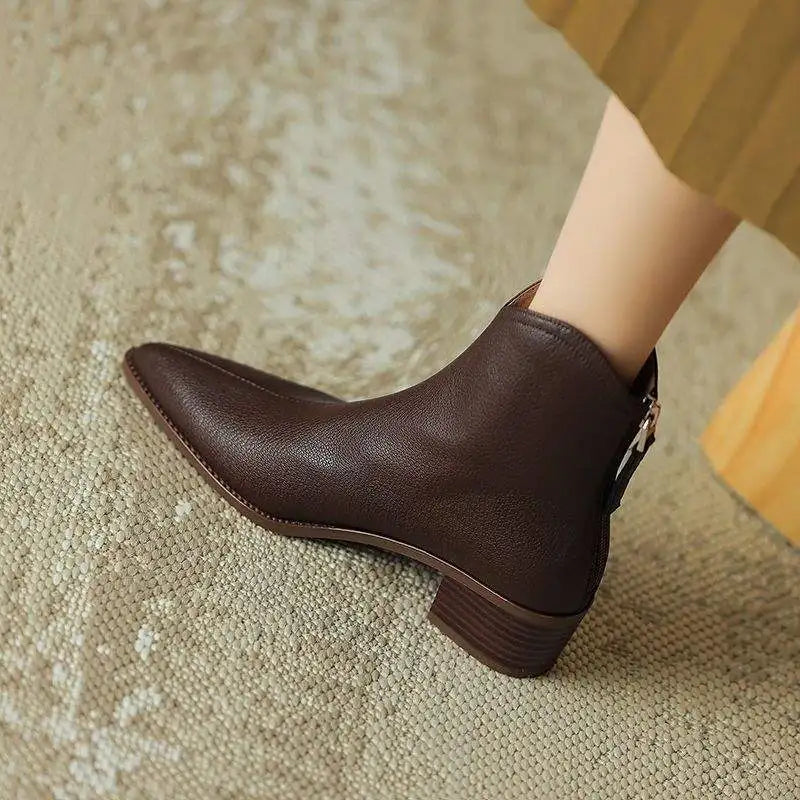 Vegan Leather Pointed Toe Ankle Boots — Slip-On Low Heel 2