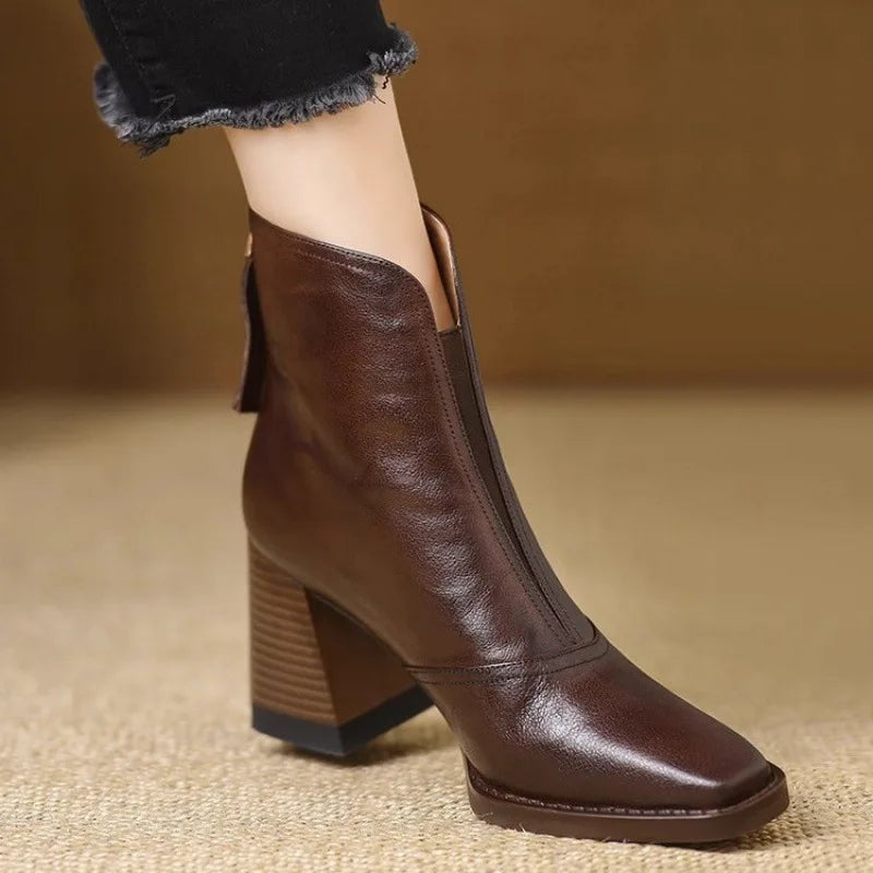 Square Toe Ankle Boots with Block Heel & Zip Closure 8