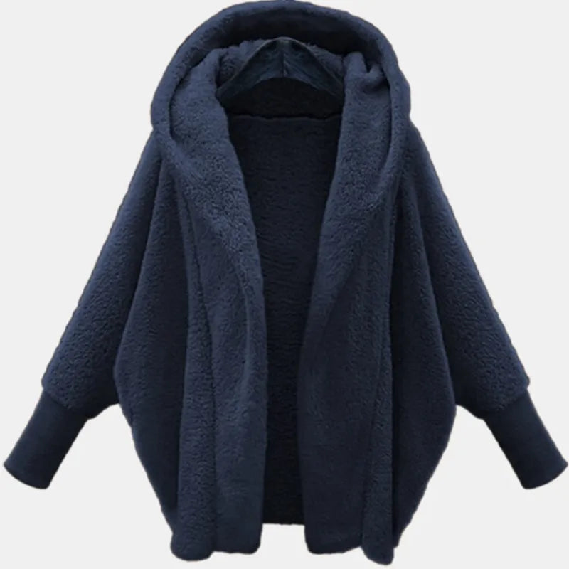 Open Front Fleece Coat — Oversized Hooded Batwing Women 6