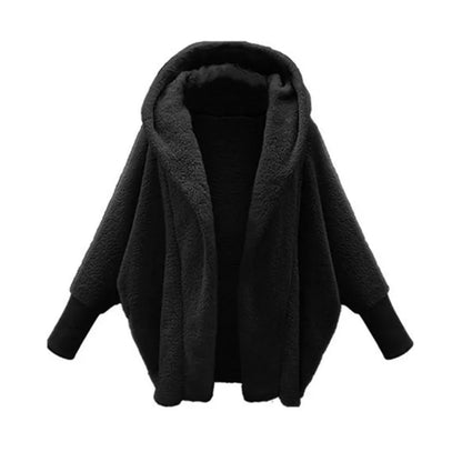 Open Front Fleece Coat — Oversized Hooded Batwing Women 3
