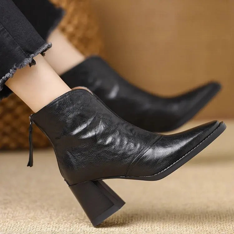 Square Toe Ankle Boots with Block Heel & Zip Closure 2