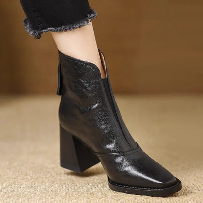 Square Toe Ankle Boots with Block Heel & Zip Closure 3