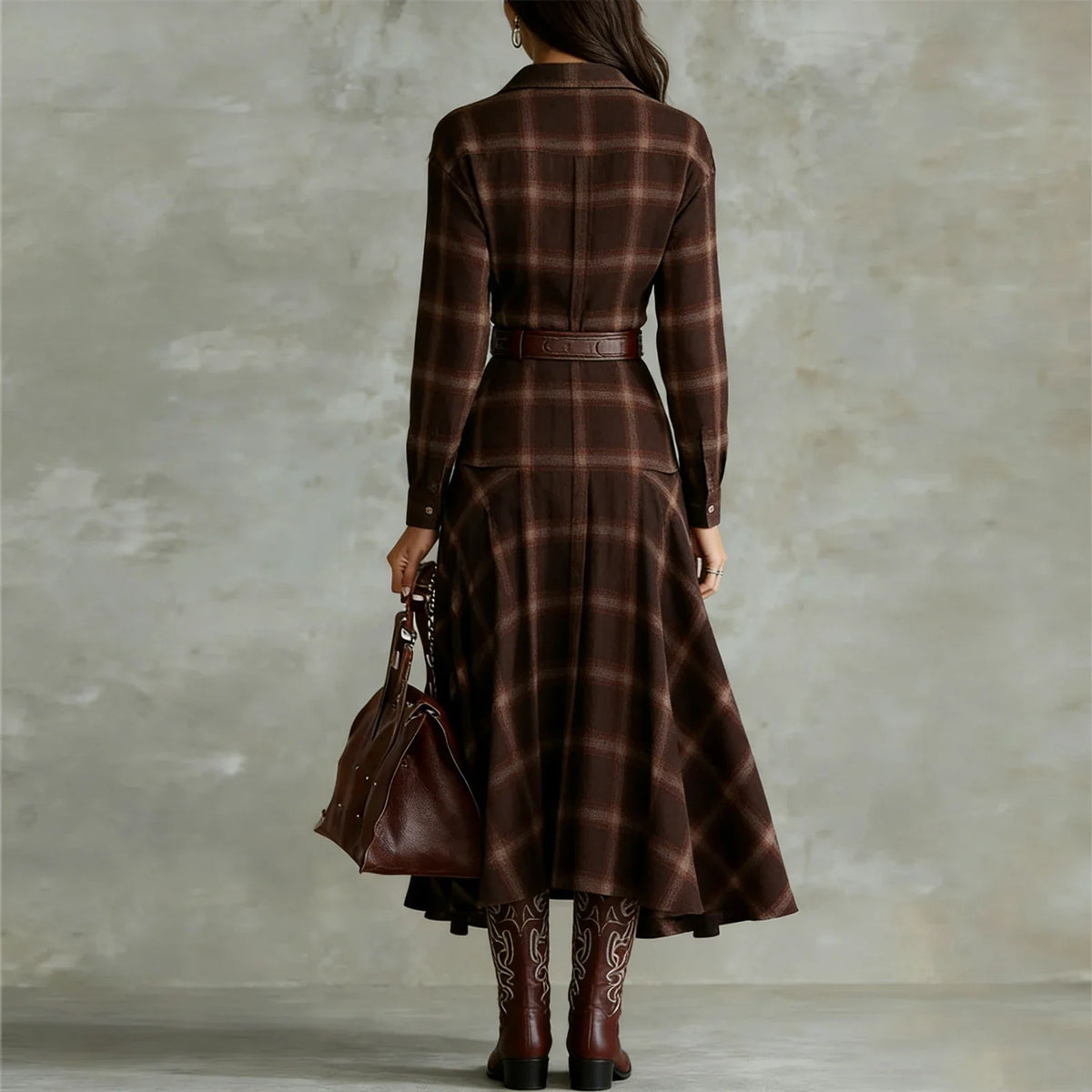 Plaid Shirt Dress — Button Front A-Line Empire Waist 2