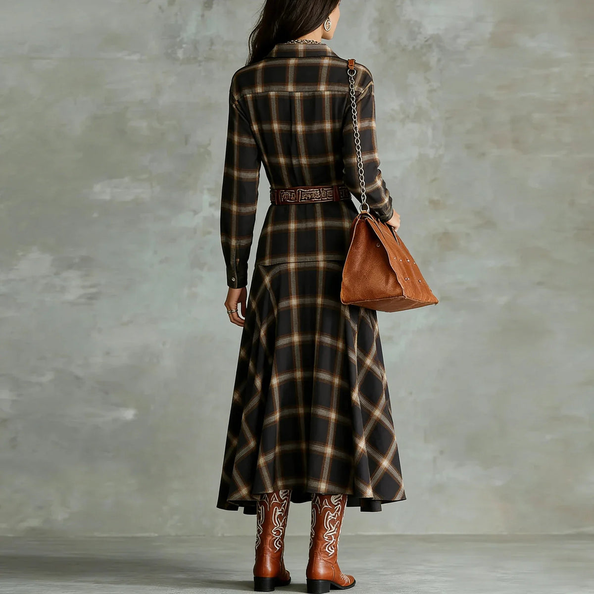Plaid Shirt Dress — Button Front A-Line Empire Waist 4