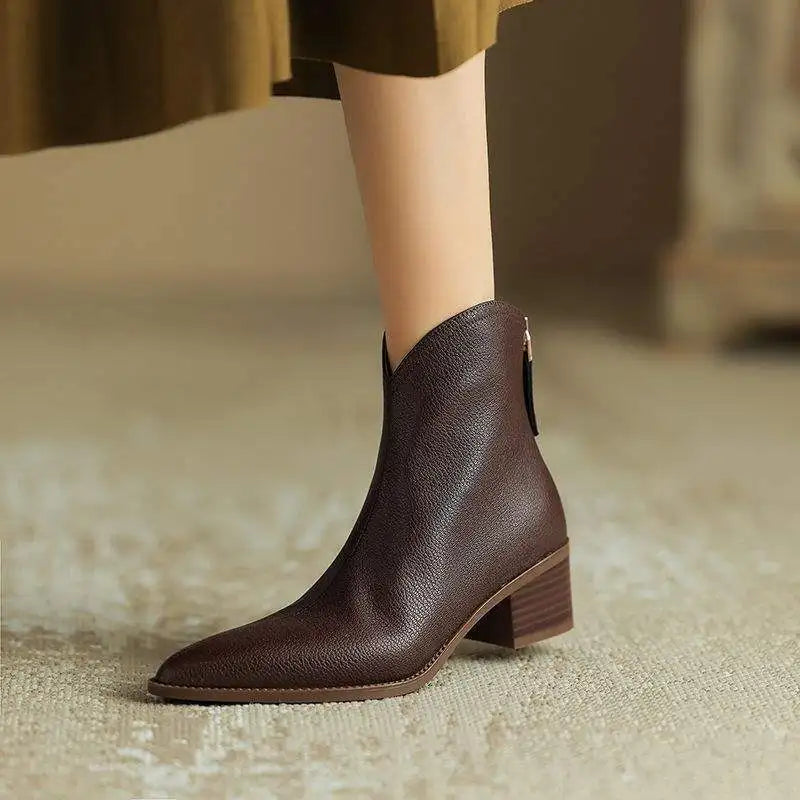 Vegan Leather Pointed Toe Ankle Boots — Slip-On Low Heel 3