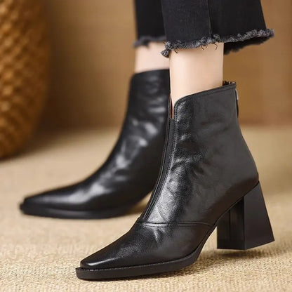 Square Toe Ankle Boots with Block Heel & Zip Closure 1