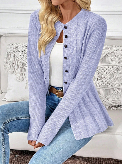 Ribbed Cable Knit Cardigan — Longline Cinched Waist Style 8