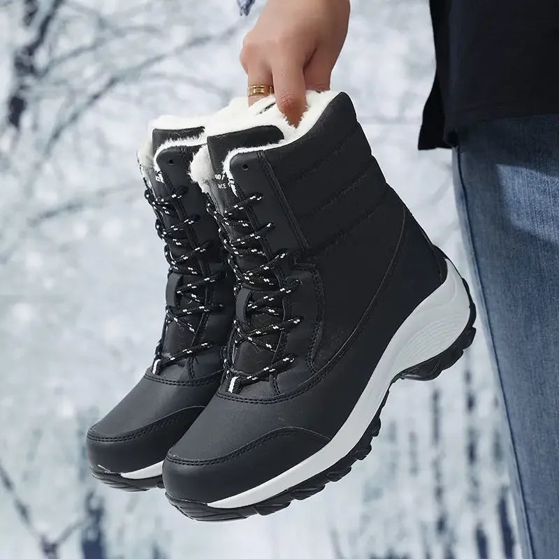 Women's Fur-Lined Platform Snow Boots — Waterproof Wedge 1