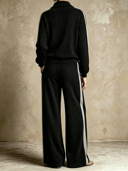 Ribbed Half Zip Two Piece Set — Wide Leg Knit Outfit 5
