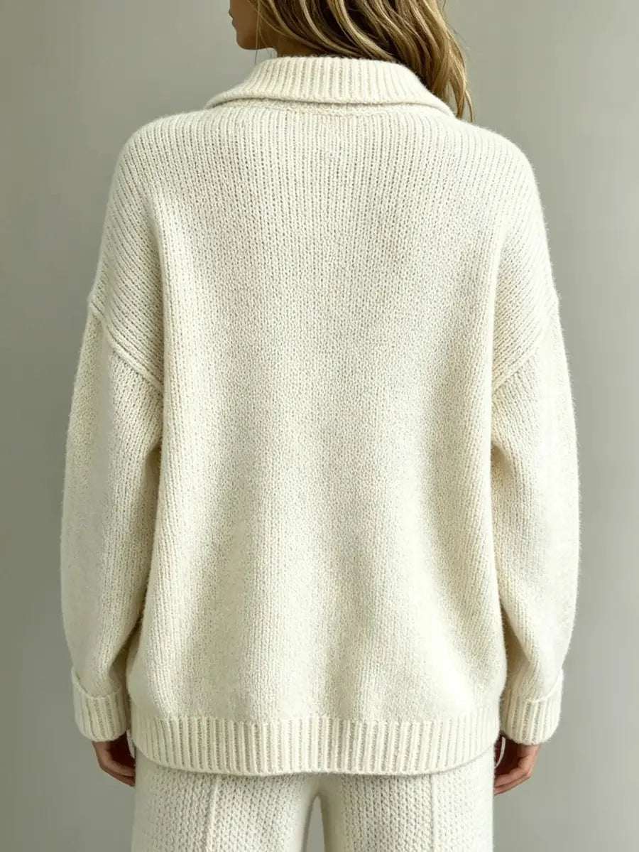 Button Neck Polo Sweater — Ribbed Dropped Shoulder Knit 3
