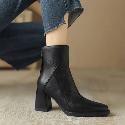 Meredith Leather Ankle Boots — Square Toe Block Heel 2