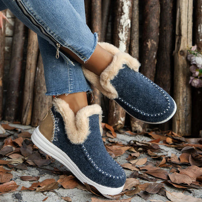 Faux Fur Collar Ankle Boots — Chunky Platform Moc Toe 4