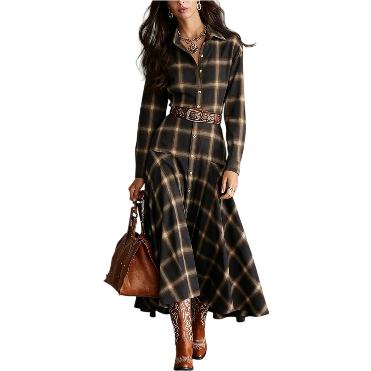 Plaid Shirt Dress — Button Front A-Line Empire Waist 3