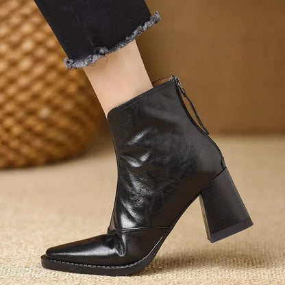 Square Toe Ankle Boots with Block Heel & Zip Closure 4