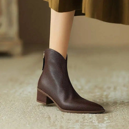 Vegan Leather Pointed Toe Ankle Boots — Slip-On Low Heel 1