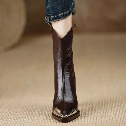 Pointed-Toe Ankle Boots with Block Heel & Metal Cap Toe 7