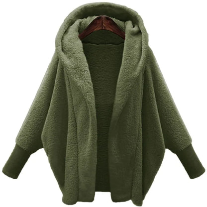 Open Front Fleece Coat — Oversized Hooded Batwing Women 1
