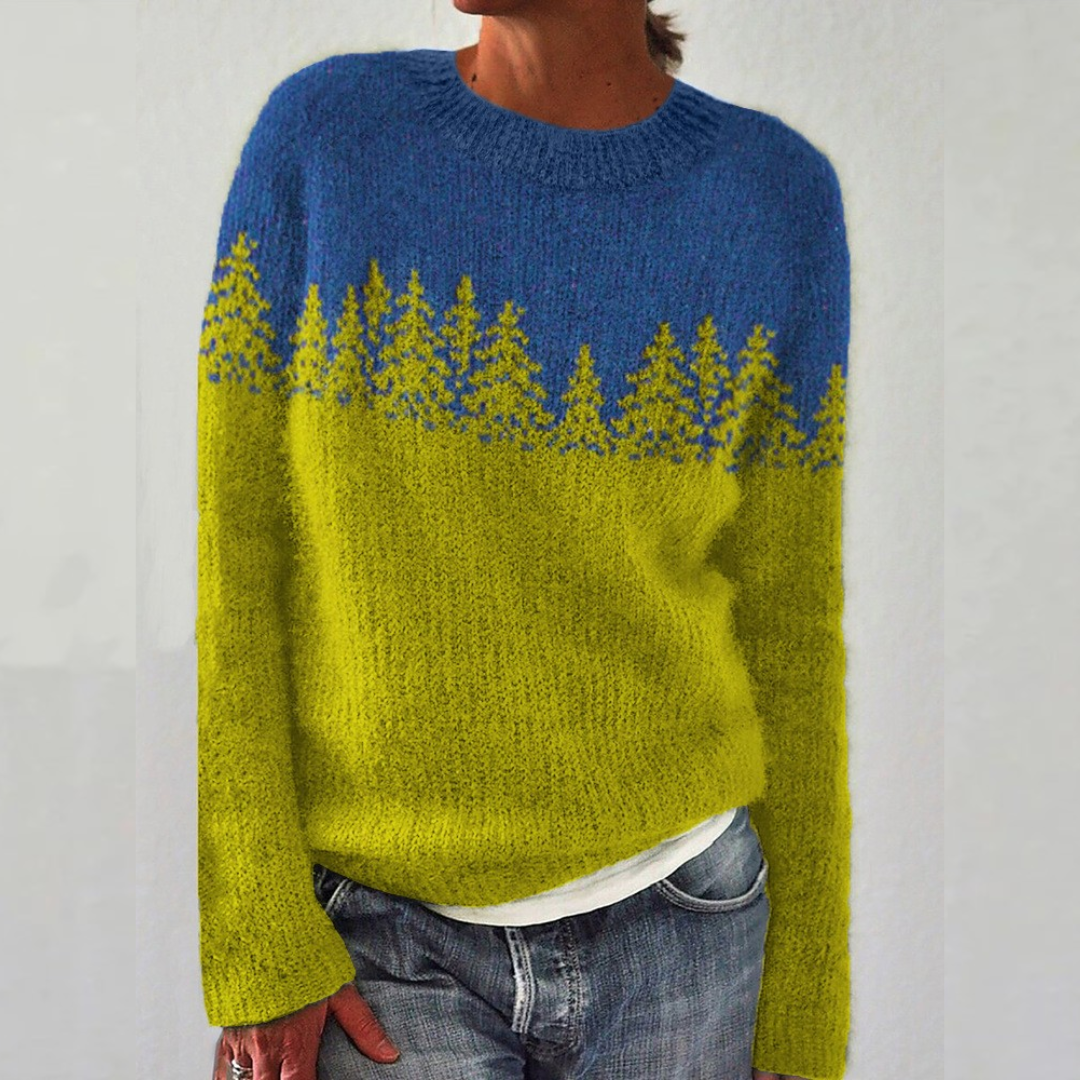 Fair Isle Oversized Knit Sweater — Crew Neck Women's Style 1