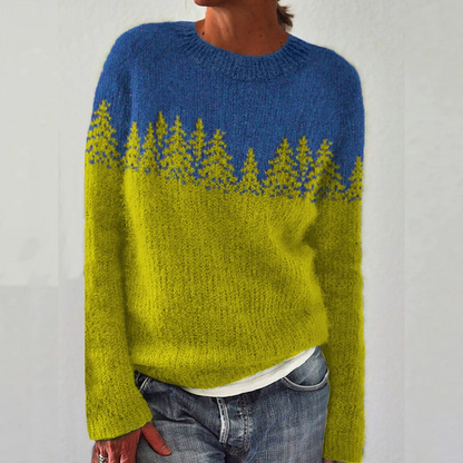 Fair Isle Oversized Knit Sweater — Crew Neck Women's Style 1