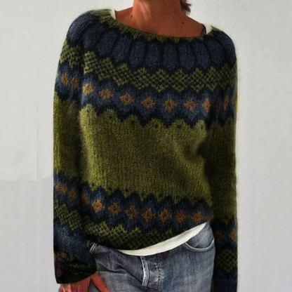 Fair Isle Oversized Knit Sweater — Crew Neck Women's Style 3