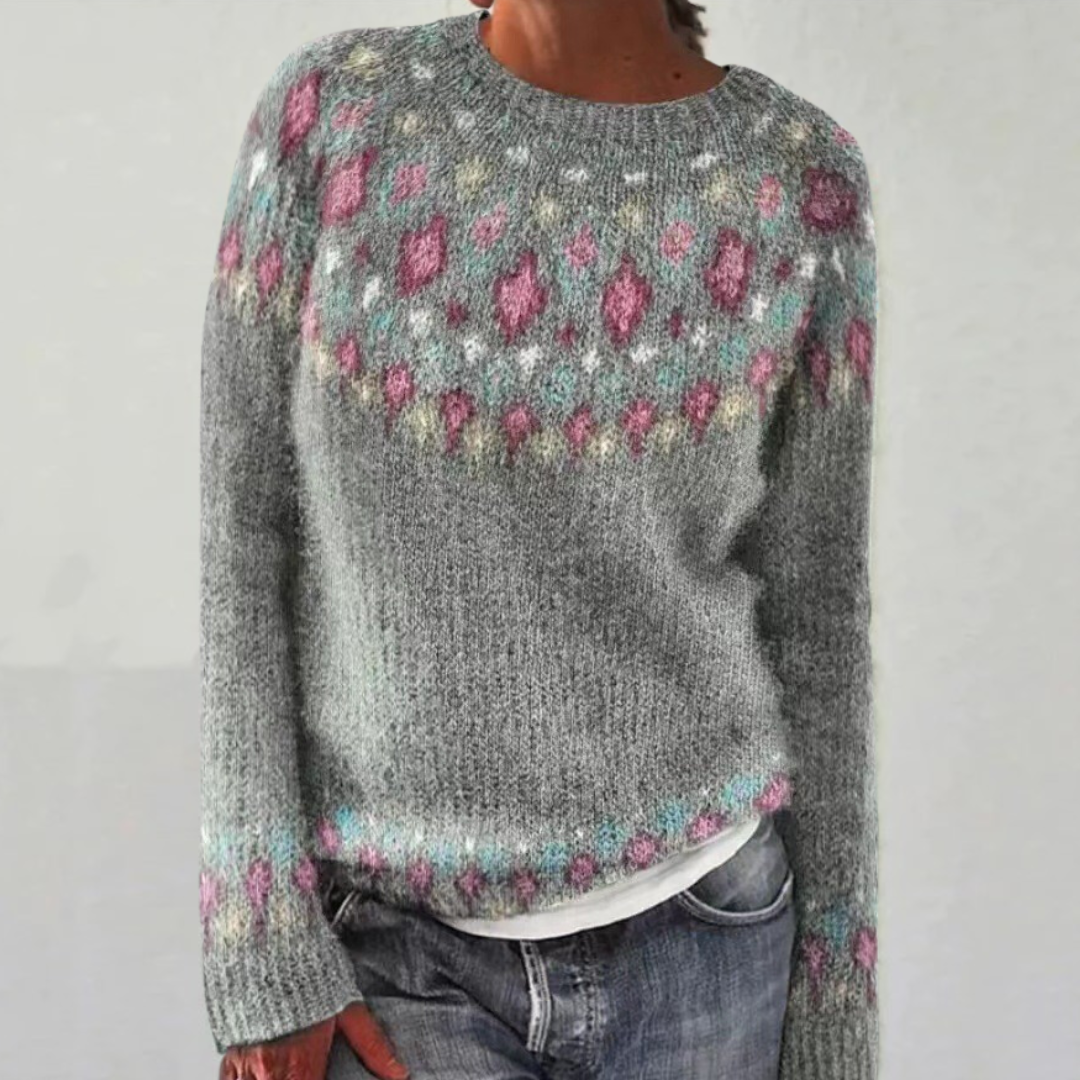 Fair Isle Oversized Knit Sweater — Crew Neck Women's Style 6