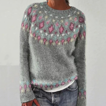 Fair Isle Oversized Knit Sweater — Crew Neck Women's Style 6