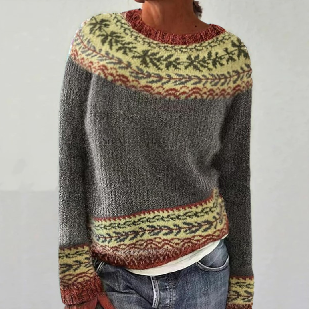Fair Isle Oversized Knit Sweater — Crew Neck Women's Style 5