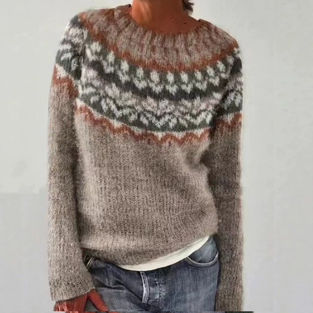 Fair Isle Oversized Knit Sweater — Crew Neck Women's Style 4